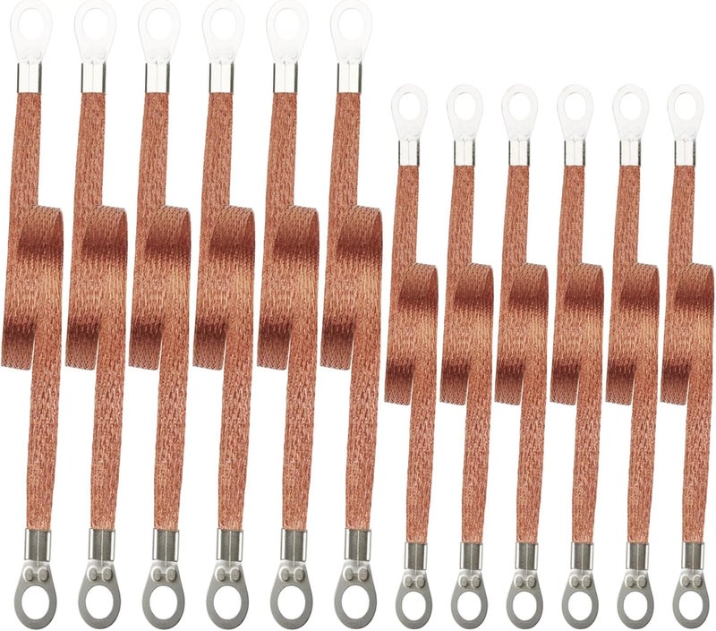 Auerllcy Ground Straps Kit - 10/12 inch Universal Automotive Engine Ground Wires, Braided Copper Grounding Cables, 12-Piece Set for Car Electrical System Upgrade - Image 1